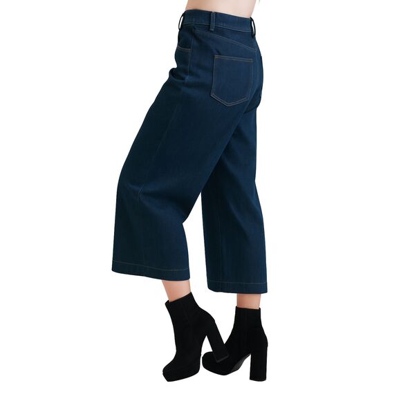 High Rise Dark Wash Wide Leg Cropped Jeans Modern Vintage Aesthetic Sz S - Picture 1 of 12